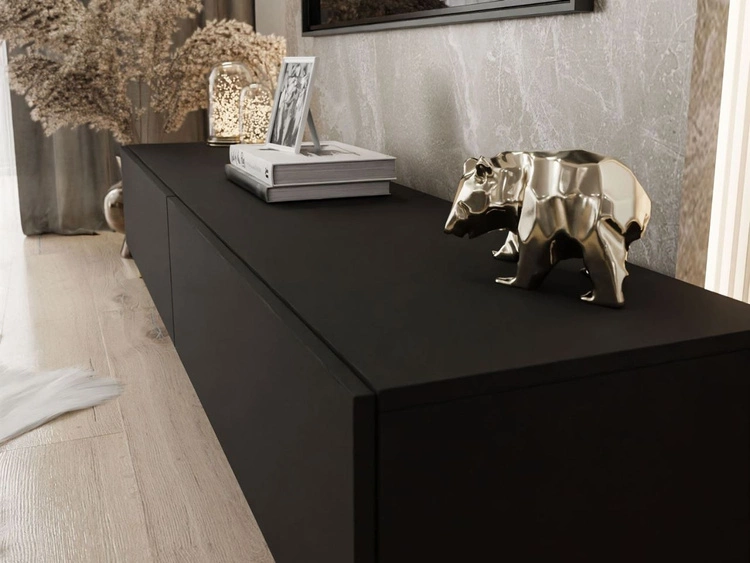 TV-Lowboard auf schwarzen Beinen 175 cm mit LED-Beleuchtung Sorelle Schwarz Matt