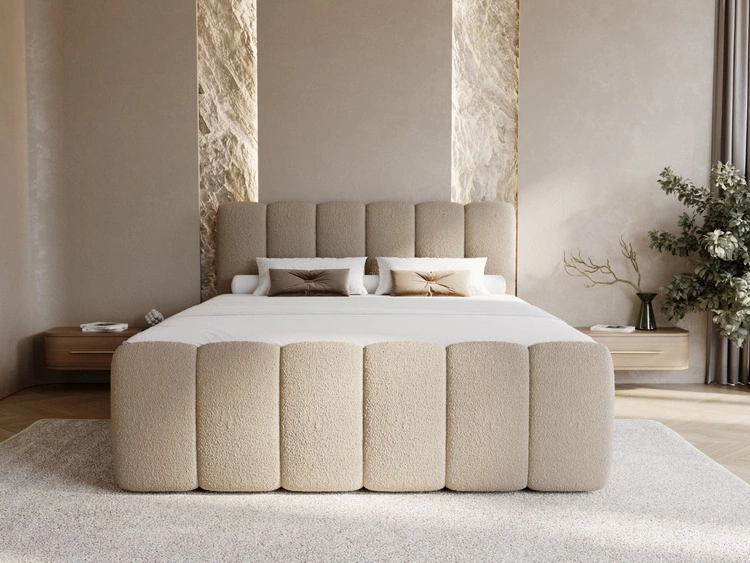 Boxspringbett mit Bettkasten 140x200 Bouclé-Stoff Cloud Braun