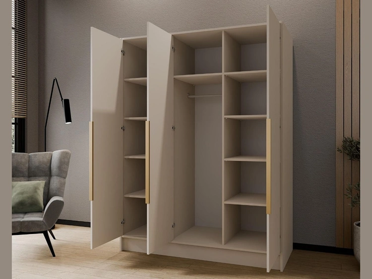 Kleiderschrank mit Spiegel 150 cm Lucca Kaschmir mit goldenen Griffen