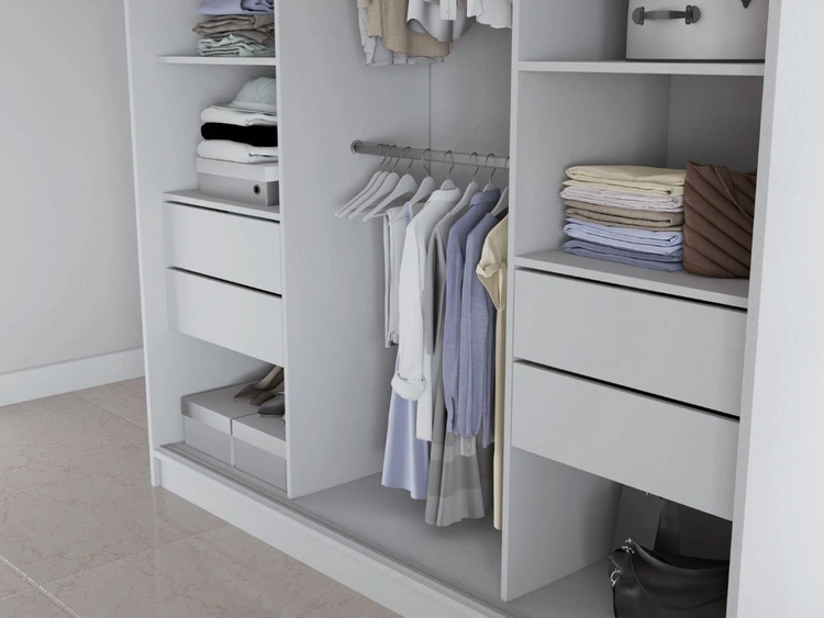 Schiebetürenschrank mit Lamellen und Spiegel 200 cm Lucena Eiche Sonoma, Weiß
