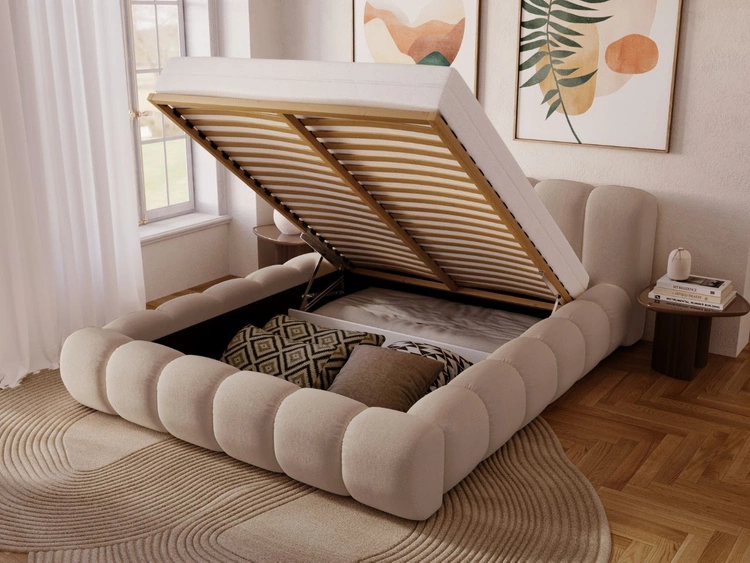 Polsterbett mit Bettkasten und Lattenrost 140x200 Doria Beige