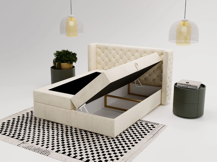 Boxspringbett mit Bettkasten 140x200 Lion Creme