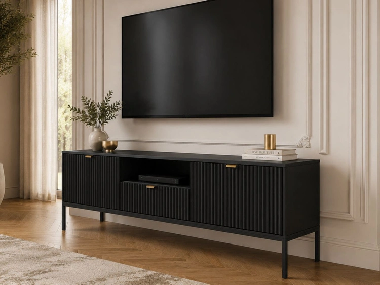 TV-Lowboard mit Schublade und Türen Amber Schwarz