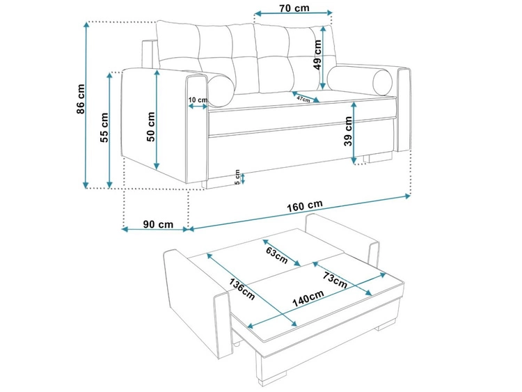 Schlafsofa mit Bettfunktion und Bettkasten Pori Creme