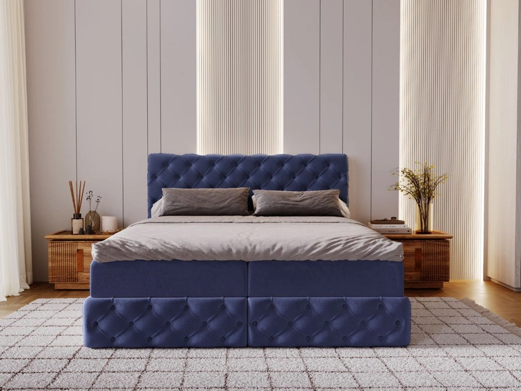 Boxspringbett mit Bettkasten 140x200 Canolo Dunkelblau