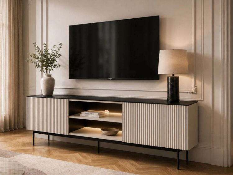 Zweittüriges TV-Lowboard für Wohnzimmer Auroé Kaschmir