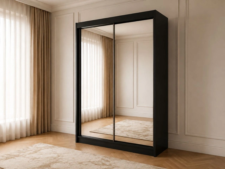 Schiebetürenschrank 150 cm mit Spiegel und LED-Beleuchtung Luzio Schwarz