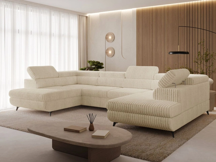 Wohnlandschaft mit Schlaffunktion und Bettkasten Argon Beige