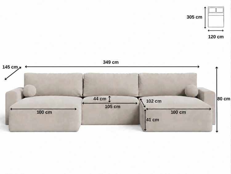 Wohnlandschaft mit Schlaffunktion und Bettkasten Aurora Beige