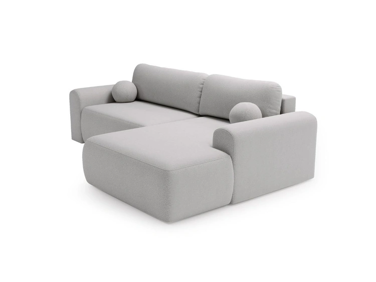 Ecksofa L-Form mit Schlaffunktion und Bettkasten Savana Rechts Bouclé-Stoff Grau