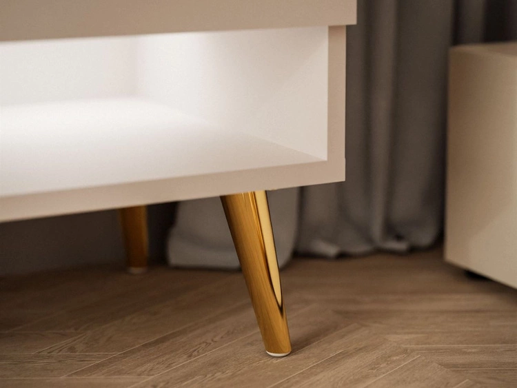 TV-Schrank 90 cm mit LED-Beleuchtung und goldenen Beinen Aurelie Kaschmir Hochglanz