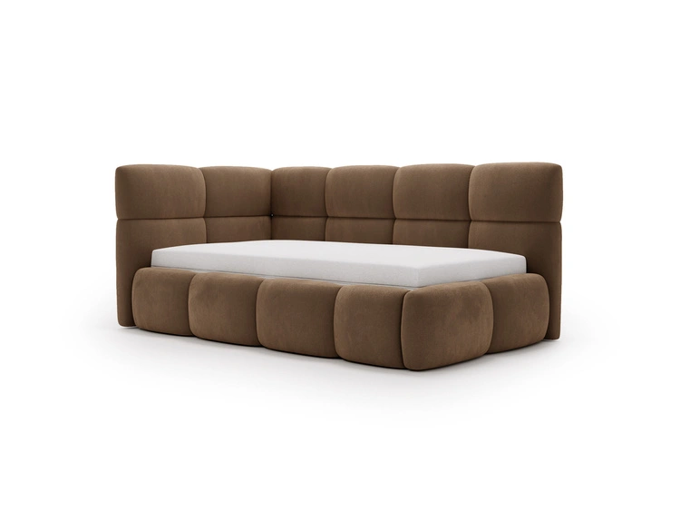 Gepolstertes Jugend-Einzelbett mit Bettkasten und Holzrost 90x200 Modo One Rechts Braun