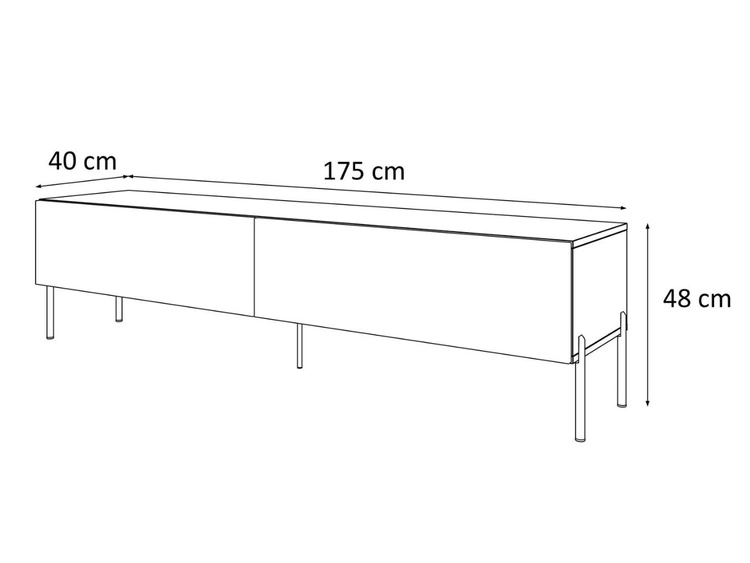 TV-Lowboard mit zwei Türen auf golden Beinen 175 cm mit LED-Beleuchtung Sorelle Schwarz Matt