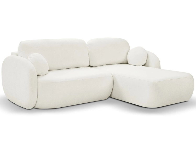 Ecksofa L-Form Rechts mit Schlaffunktion und Bettkasten Oreo Creme