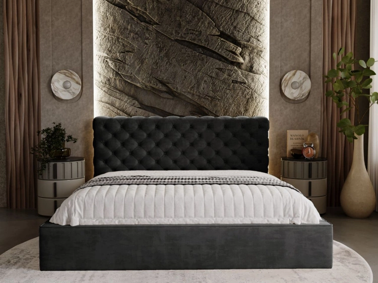 Polsterbett mit Bettkasten und Lattenrost 200x200 Apollo Schwarz