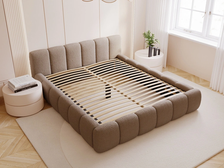 Polsterbett ohne Bettkasten mit Lattenrost 140x200 Cloud Low aus Bouclé-Stoff Braun