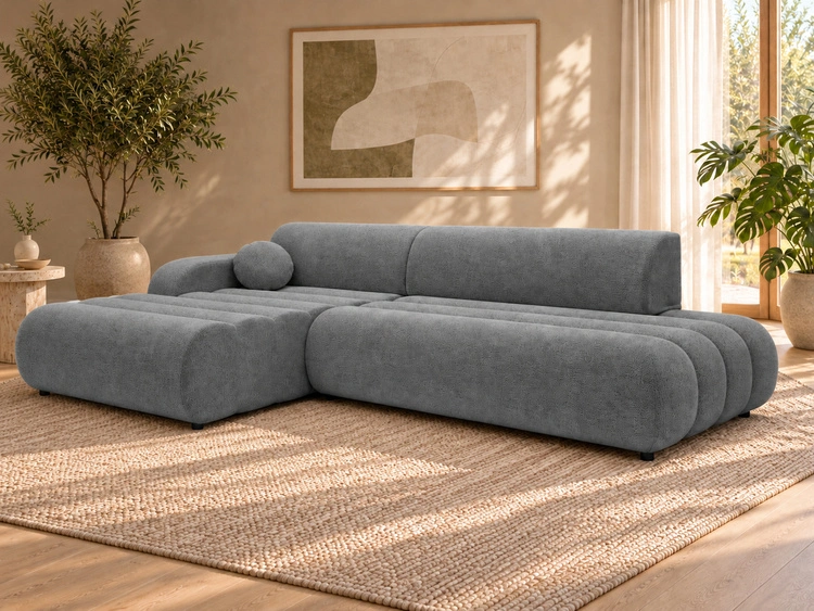 Ecksofa L-Form mit Schlaffunktion und Bettkasten Lisso Links Grau