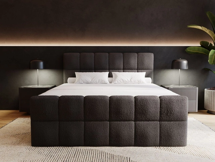 Boxspringbett mit Bettkasten 180x200 Bouclé-Stoff Alicante Schwarz
