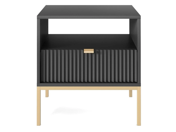 Nachtschrank mit Schublade Amber Schwarz, Gold Frame