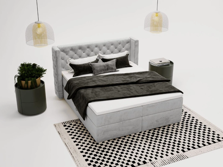 Boxspringbett mit Bettkasten 160x200 Lion Hellgrau
