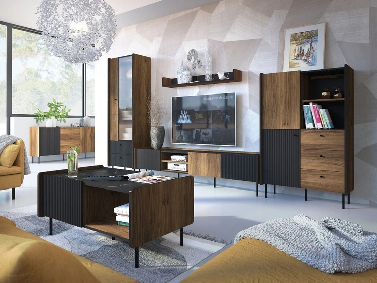Couchtisch mit Stauraum Pascale Warmia Nussbaum, Schwarz