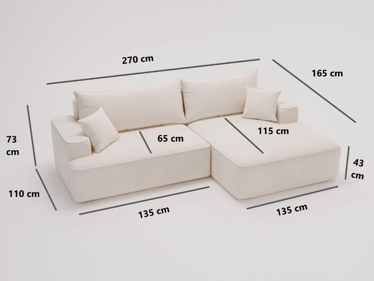 Ecksofa L-Form Links mit Schlaffunktion und Bettkasten California Creme