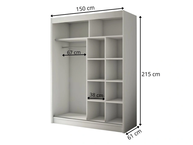 Schiebetürenschrank mit Sprossen 150 cm mit LED-Beleuchtung Ponti Schwarz