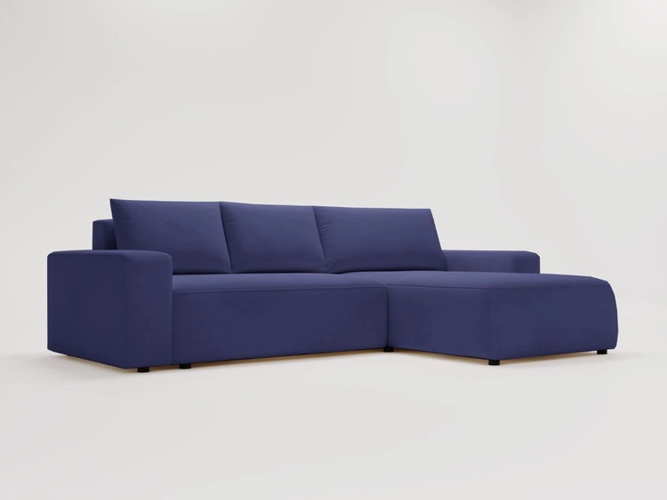 Ecksofa L-Form Rechts mit Schlaffunktion und Bettkasten Tazones Dunkelblau