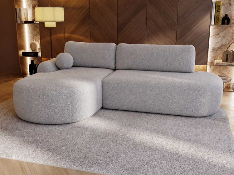 Ecksofa L-Form Links mit Schlaffunktion und Bettkasten Aurio O Grau