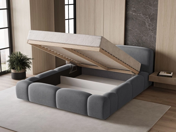 Polsterbett mit Bettkasten und Lattenrost 140x200 Aubi Dunkelgrau