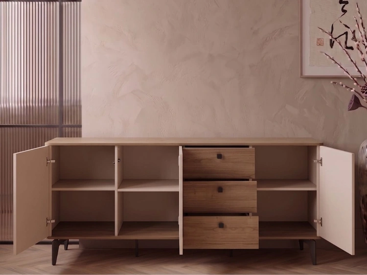 Kommode mit Türen und Schubladen, 180 cm, Arelis Kaschmir, Royal Nussbaum