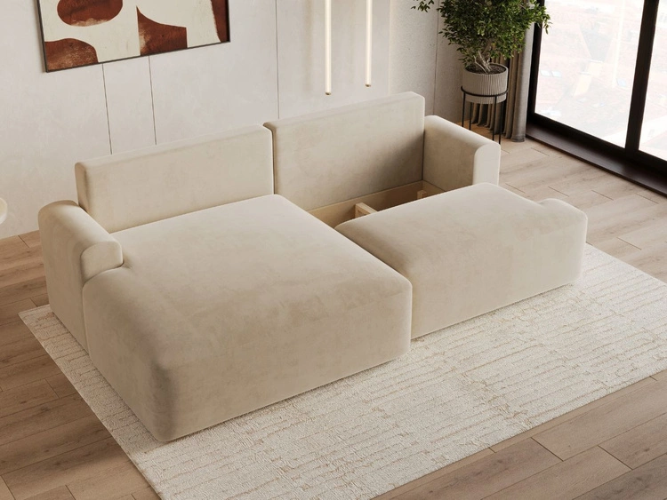Ecksofa L-Form mit Schlaffunktion und Bettkasten Serene Links Beige