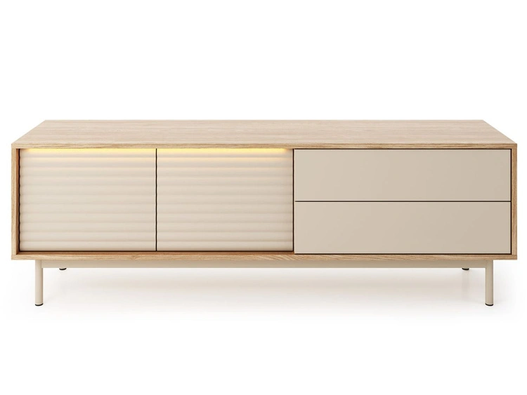 Ein Möbelset mit LED-Beleuchtung für das Wohnzimmer Rapallo Kaszmir, Eiche Geölte