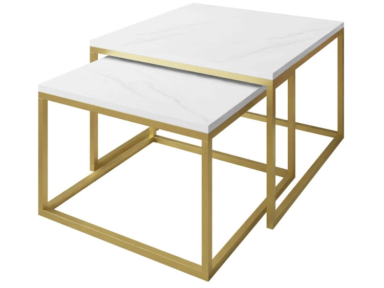 Couchtisch auf mattgoldenem Rahmen Asumi Weiß 40x46