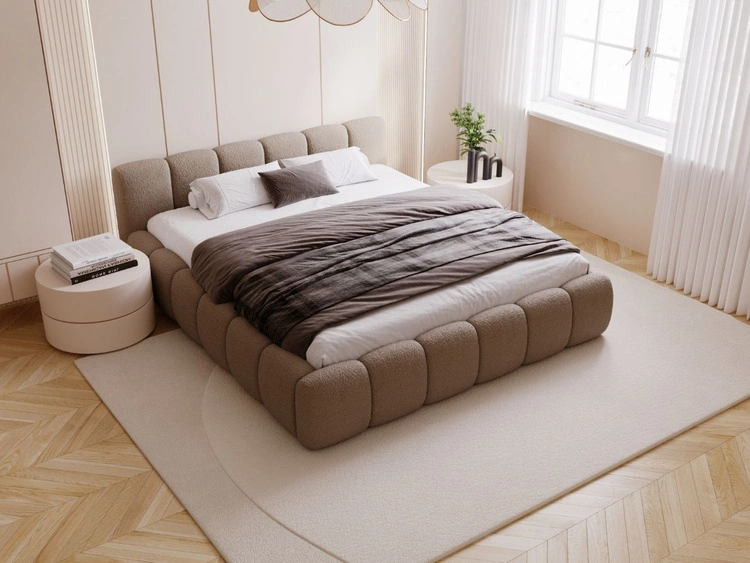 Polsterbett mit Bettkasten und Lattenrost 200x200 Cloud Low Bouclé-Stoff Braun