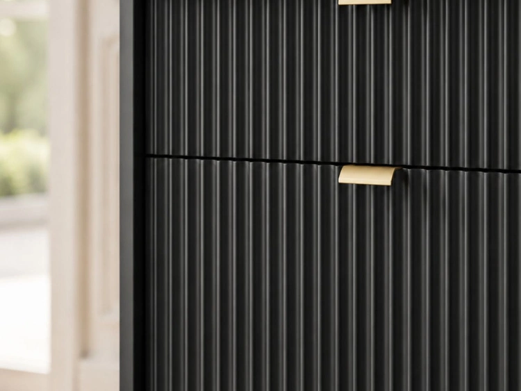 Kommode mit Türen und Schubladen Amber Schwarz, Gold Frame