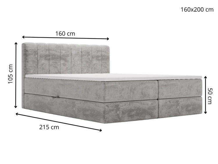 Boxspringbett mit Bettkasten 160x200 Forte Hellgrau
