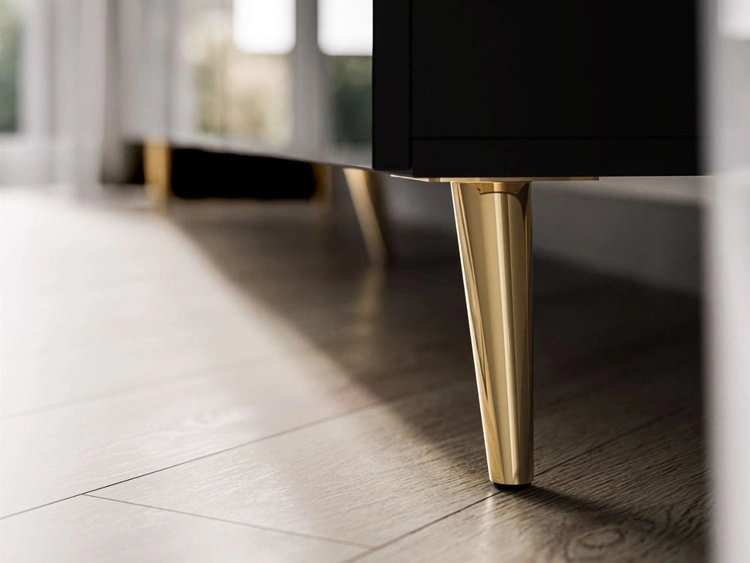 TV-Lowboard mit Türen auf Goldenen Metallbeinen 200 cm Noaé Schwarz Hochglanz