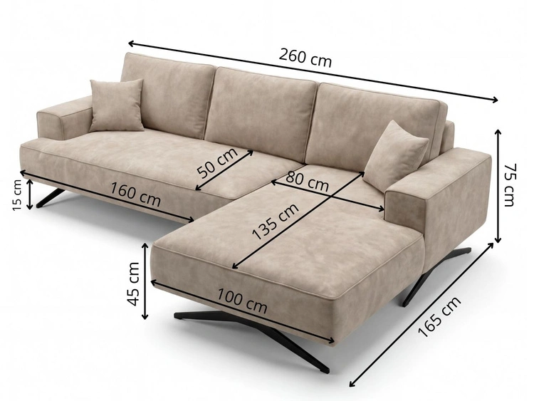 Ecksofa L-Form auf Metallbeinen Leto Links Grün