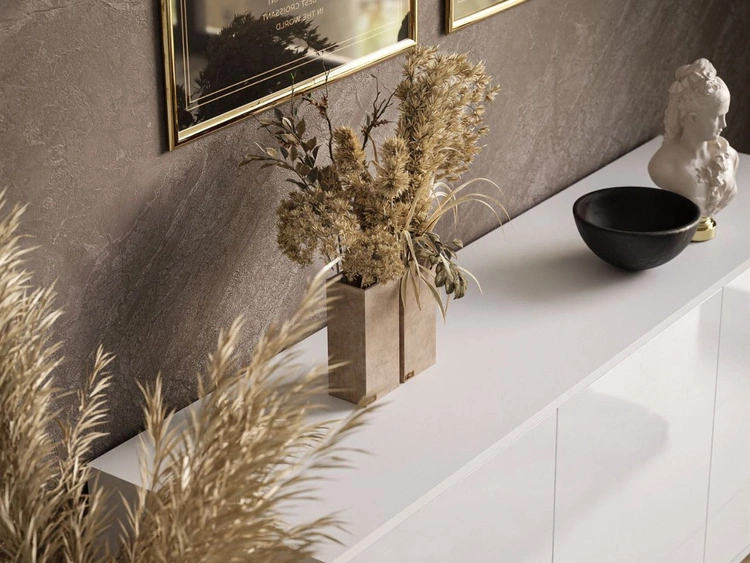 Dreitürige Kommode 154 cm Glamour-Stil auf silberfarbenen Metallbeinen Vivance Weißglanz