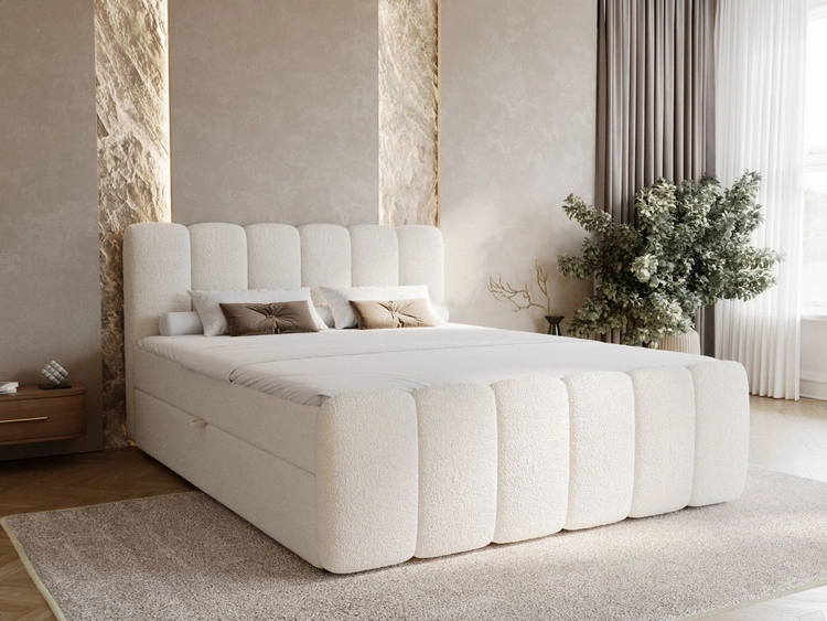 Boxspringbett mit Bettkasten 140x200 Bouclé-Stoff Cloud Beige