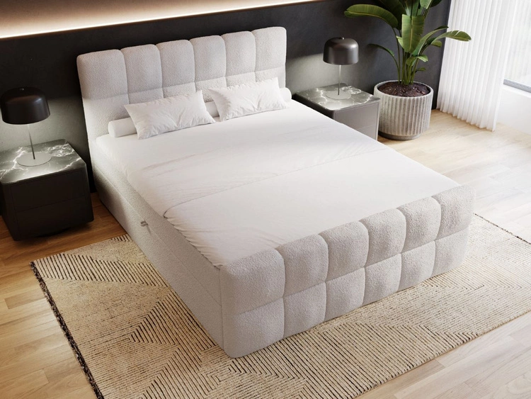 Boxspringbett mit Bettkasten 140x200 Bouclé-Stoff Alicante Grau