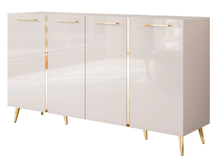 Viertürige Kommode 158 cm Glamour-Stil mit goldenen Griffen und Beinen Lunelie Kaschmirglanz
