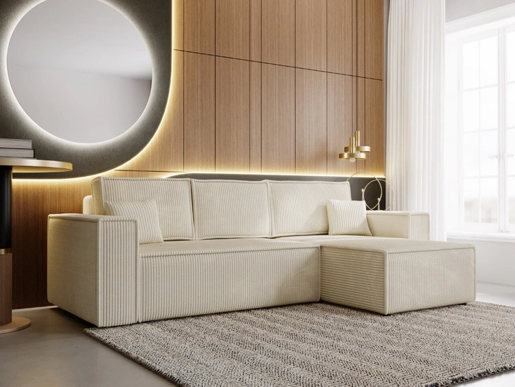Ecksofa L-Form mit Schlaffunktion und Bettkasten Prato XL Beige