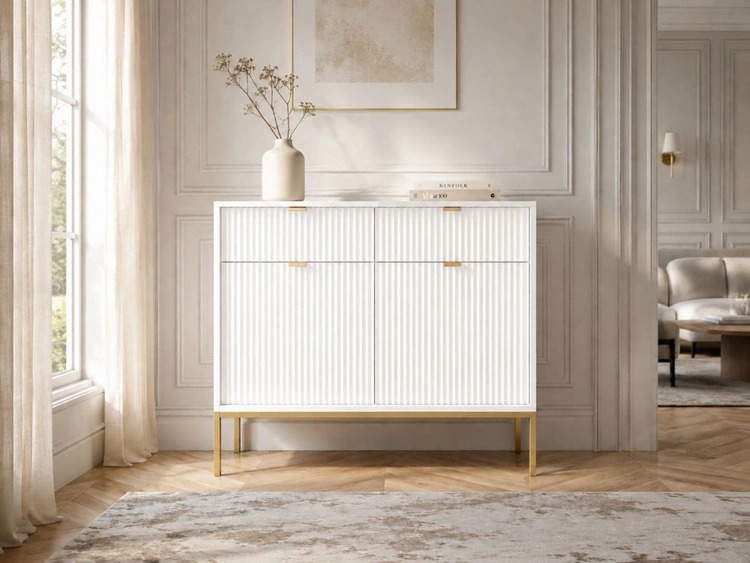 Kommode mit Türen und Schubladen Amber Weiß, Gold Frame