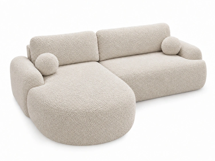 Ecksofa L-Form Links mit Schlaffunktion und Bettkasten Aurio Creme