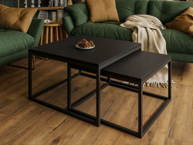 Couchtisch auf schwarzem Metallrahmen mit schwarzez Platte Asumi 36x42
