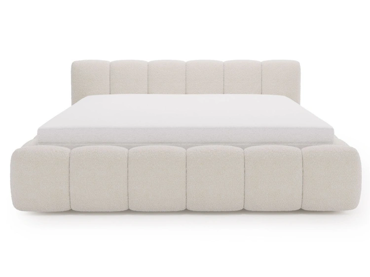 Polsterbett mit Bettkasten und Lattenrost 140x200 Cloud Low Bouclé-Stoff Beige