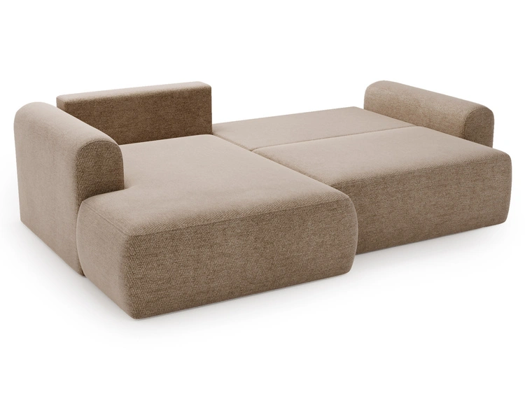 Ecksofa L-Form mit Schlaffunktion und Bettkasten Savana Bis Dunkelbeige