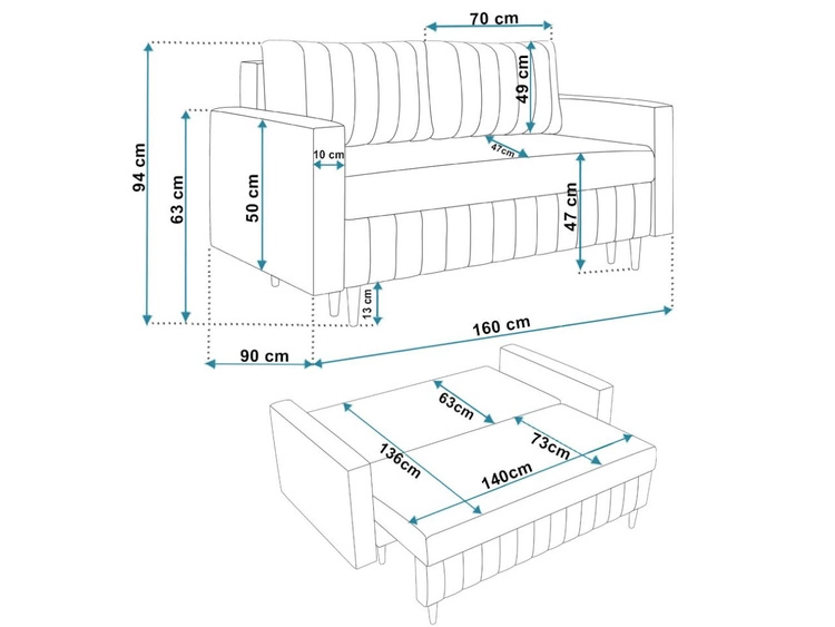 Schlafsofa mit Bettfunktion und Bettkasten Castelo Grau